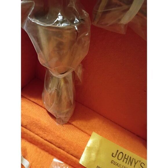 Vtg 60s Johnys Gems 9pc Cocktail Bar Set Plated Bangkok Thailand Wood Box - Picture 3 of 14